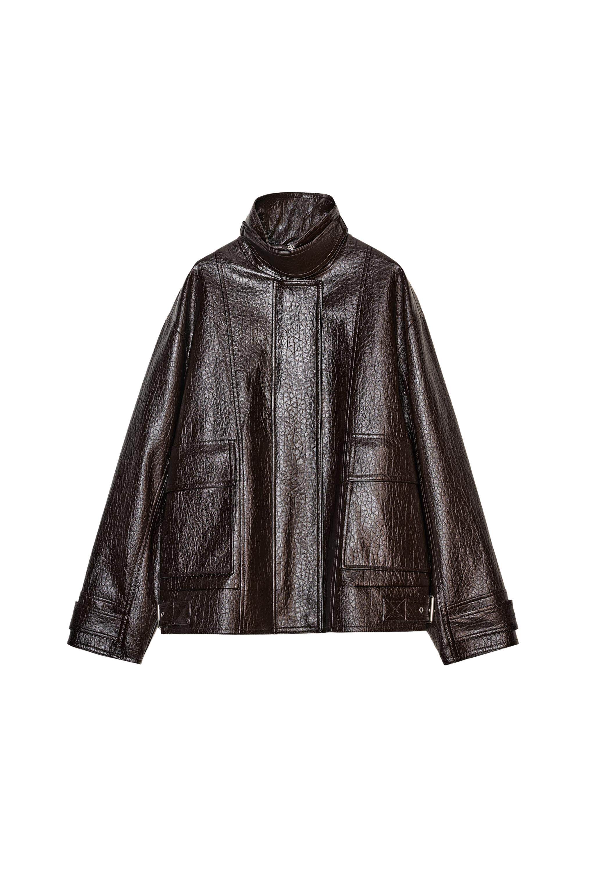 Кожаная куртка zara2026春夏新品 女装 zw系列长袖翻领皮革效果外套 3548049 700