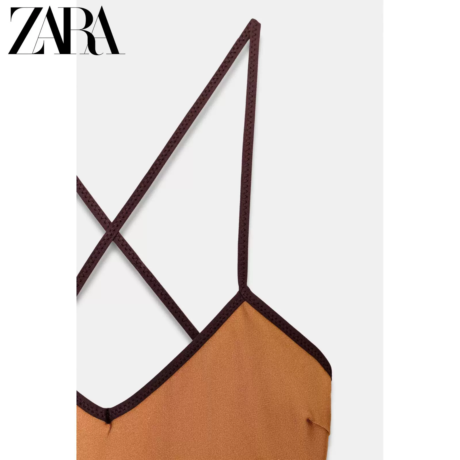 Купить ZARA 2026 весна-лето новая коллекция женский купальник с V-образным вырезом контрастной расцветки украшение шелковистая атласная текстура 2856012 614
