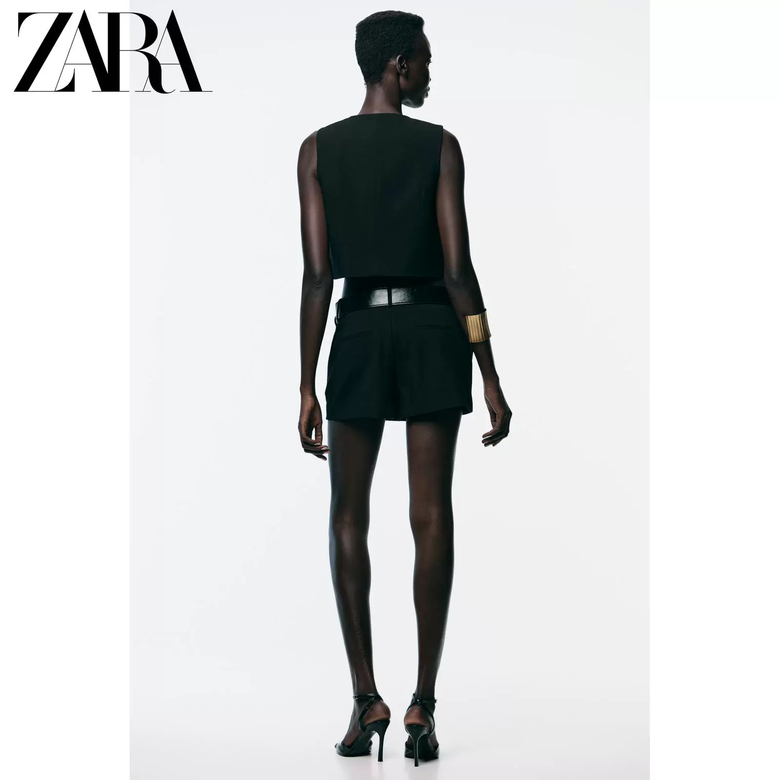 ZARA 2026 весна-лето новые поступления женские безрукавка с круглым вырезом золотистая кнопка короткий жилет 4387360 800