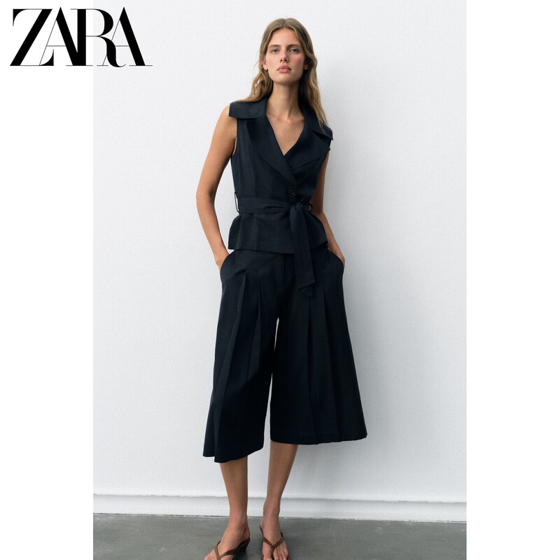 Zara2026 Early Autumn New Products Women's High-Waisted Pleated Wide-Leg Long Linen Casual Shorts 7764392 401 Zara2026 Early Autumn New Products Women's High-Waisted Pleated Wide-Leg Long Linen Casual Shorts 7764392 401