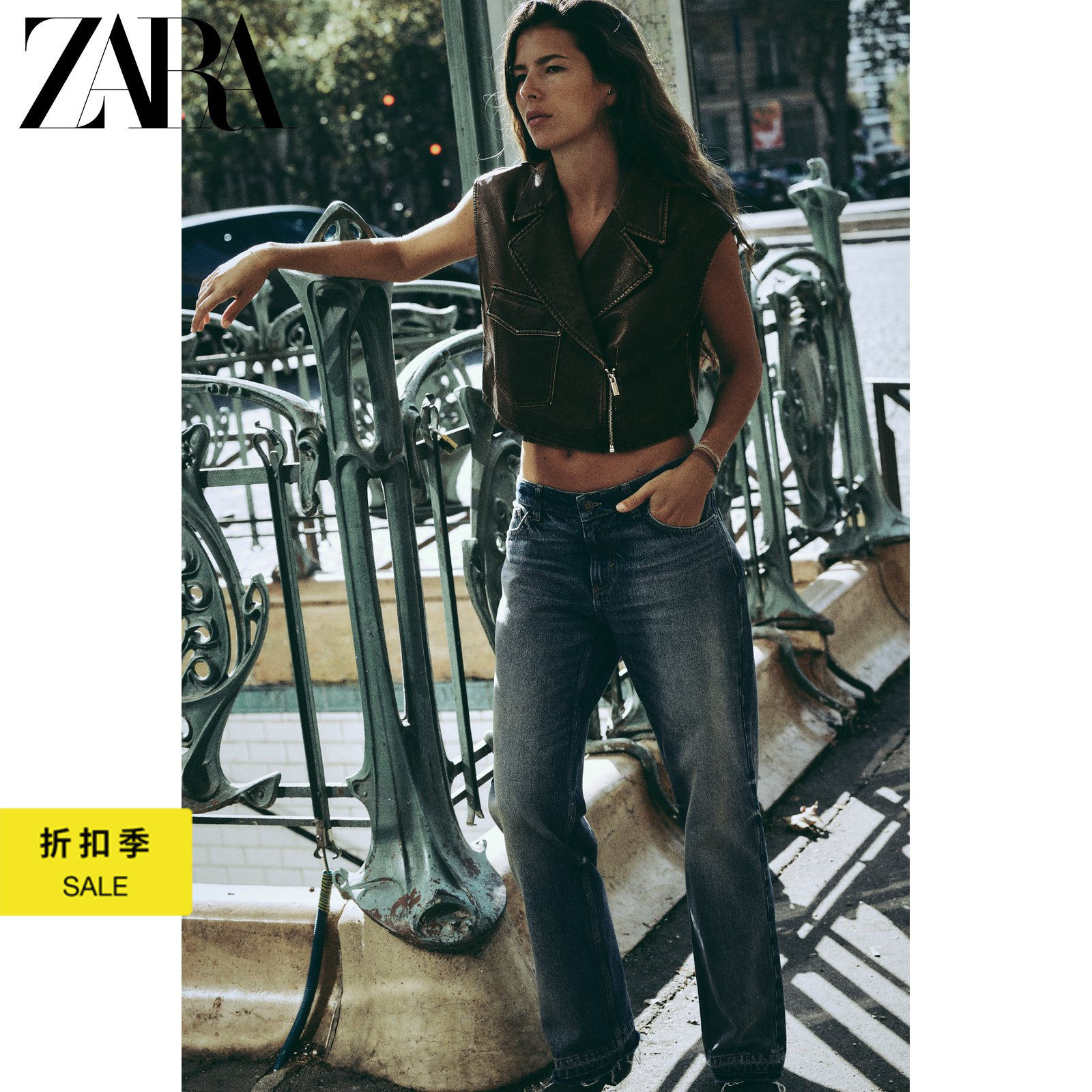 ZARA Discount Season Women's Dress Black Turned Collar Without Cuff Imitation Leather Short Vest Waistcoat 2949229800-Taobao