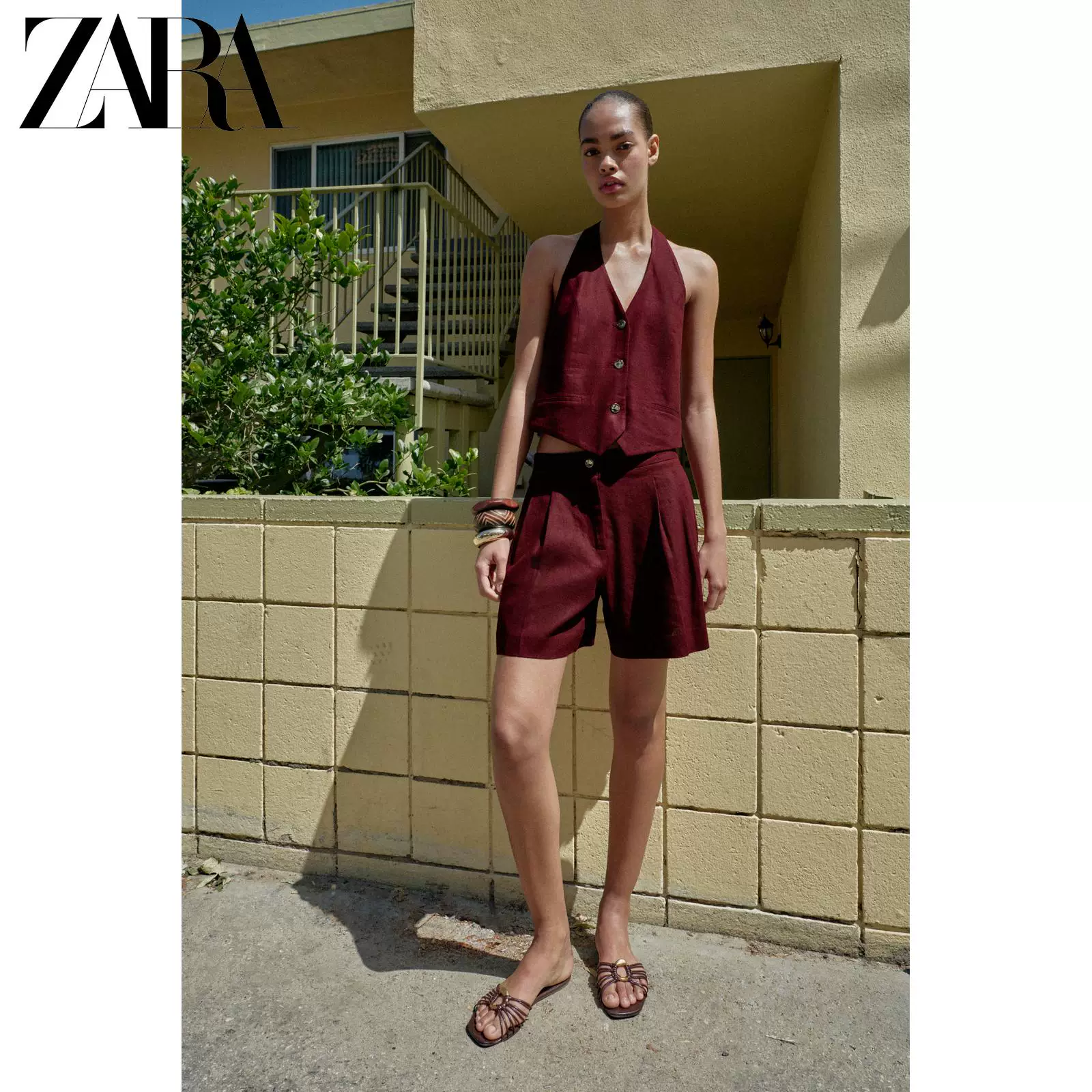 ZARA 2026 весна-лето новые товары женский жилет на спинке V-образный вырез, без рукавов, льнянойhalter 9929127 681