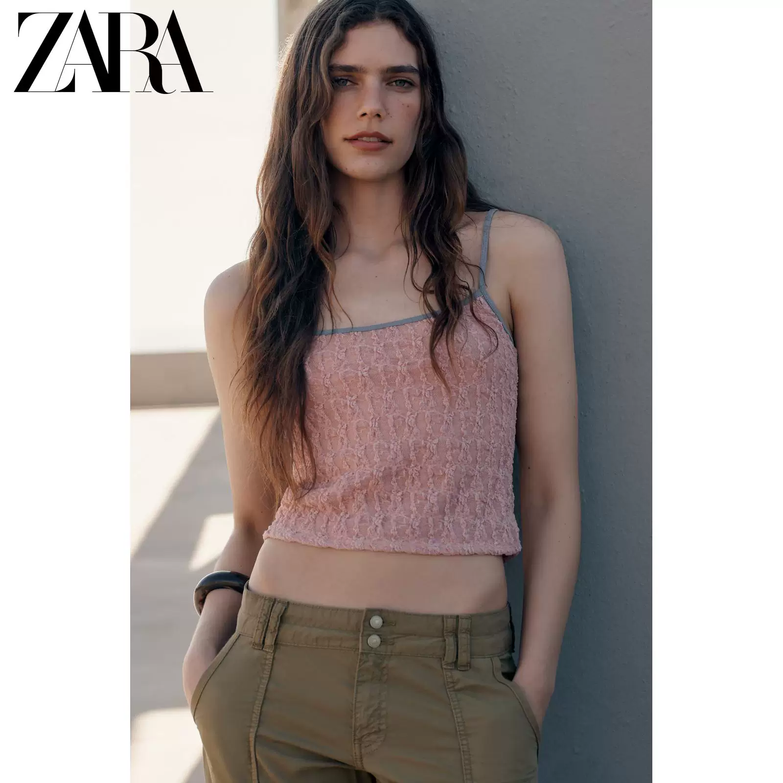 ZARA весна-лето 2026 Новинки Женщина круглый вырез контрастная отделка кружевной топ-майка 5584394 621