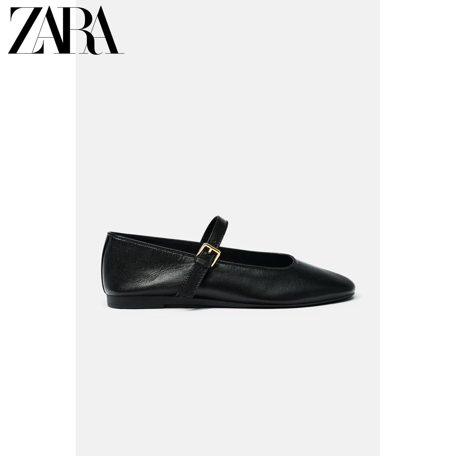 ZARA 25 новых летних товаров женская обувь черный кожаный носок круглый мысок туфли Mary Jane балет flats 3502510