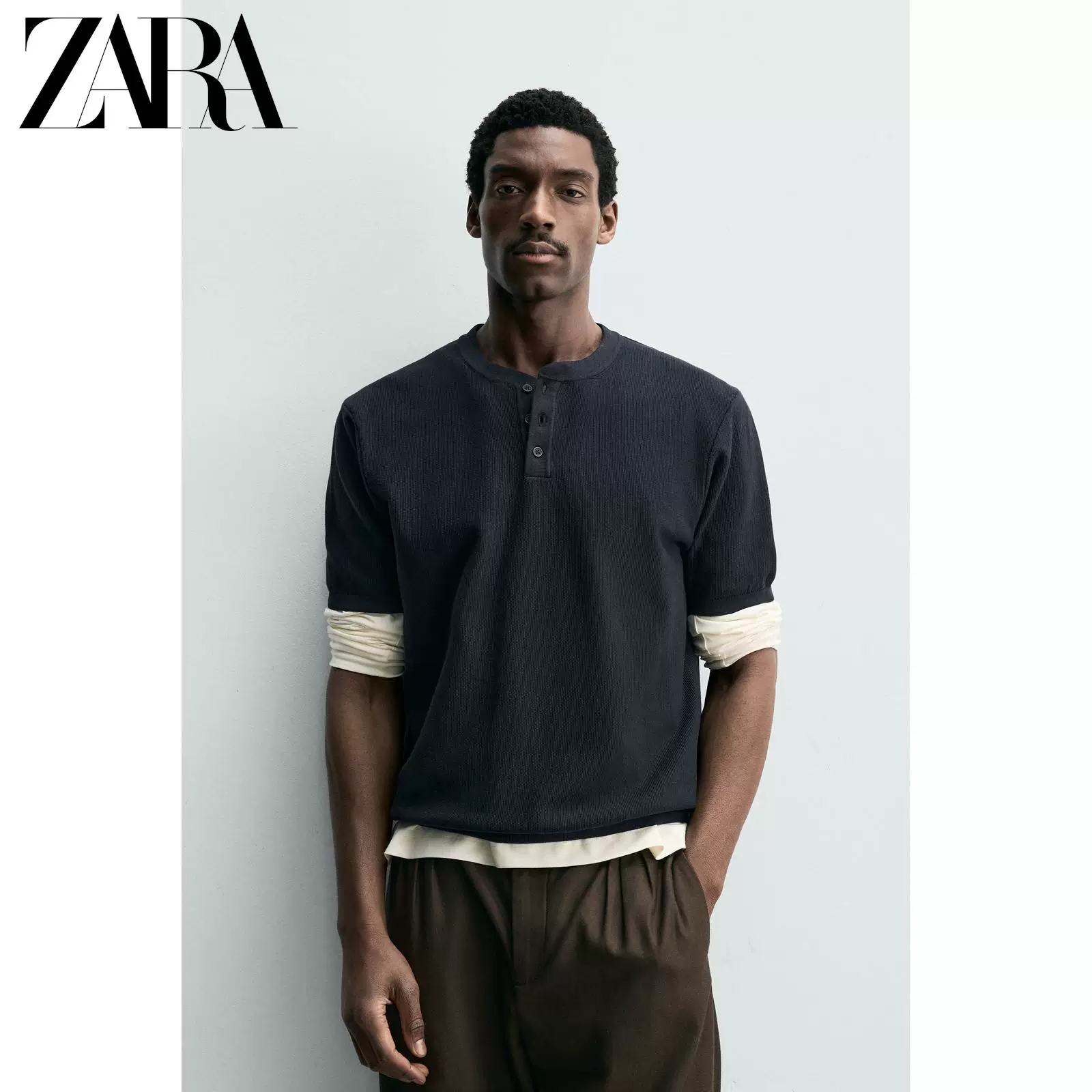 ZARA 2026 весна-лето новые товары мужская хлопковая рубашка-подбородник с открытым воротником, облегающая приталенная футболка