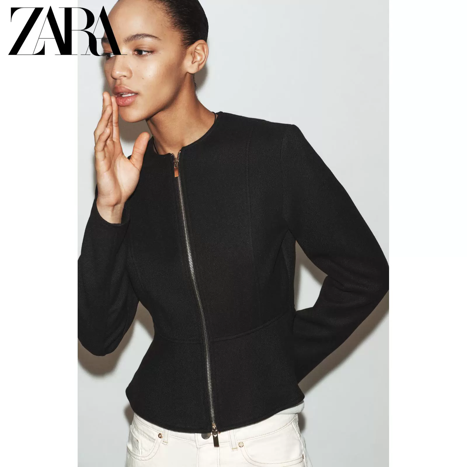 ZARA 2026 весна-лето новое прибытие женская куртка с длинным рукавом круглым вырезом и молнией, 4968226 800