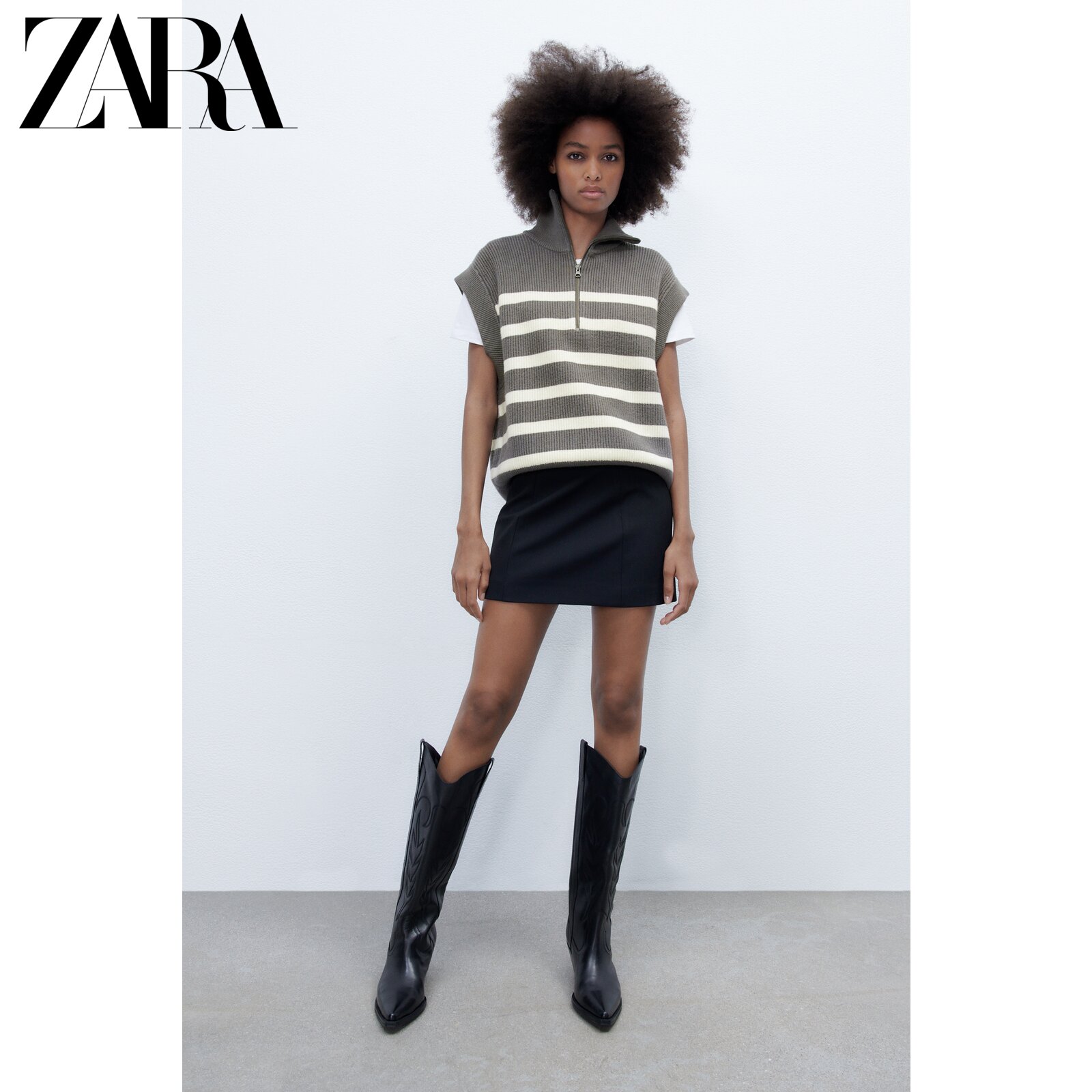 ZARA new women's dress French striped 100 hitch knitted vest 3390006104