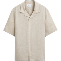 ZARA24 spring new pint mens clothing beige pure linen loose casual short sleeve shirt 3090200052