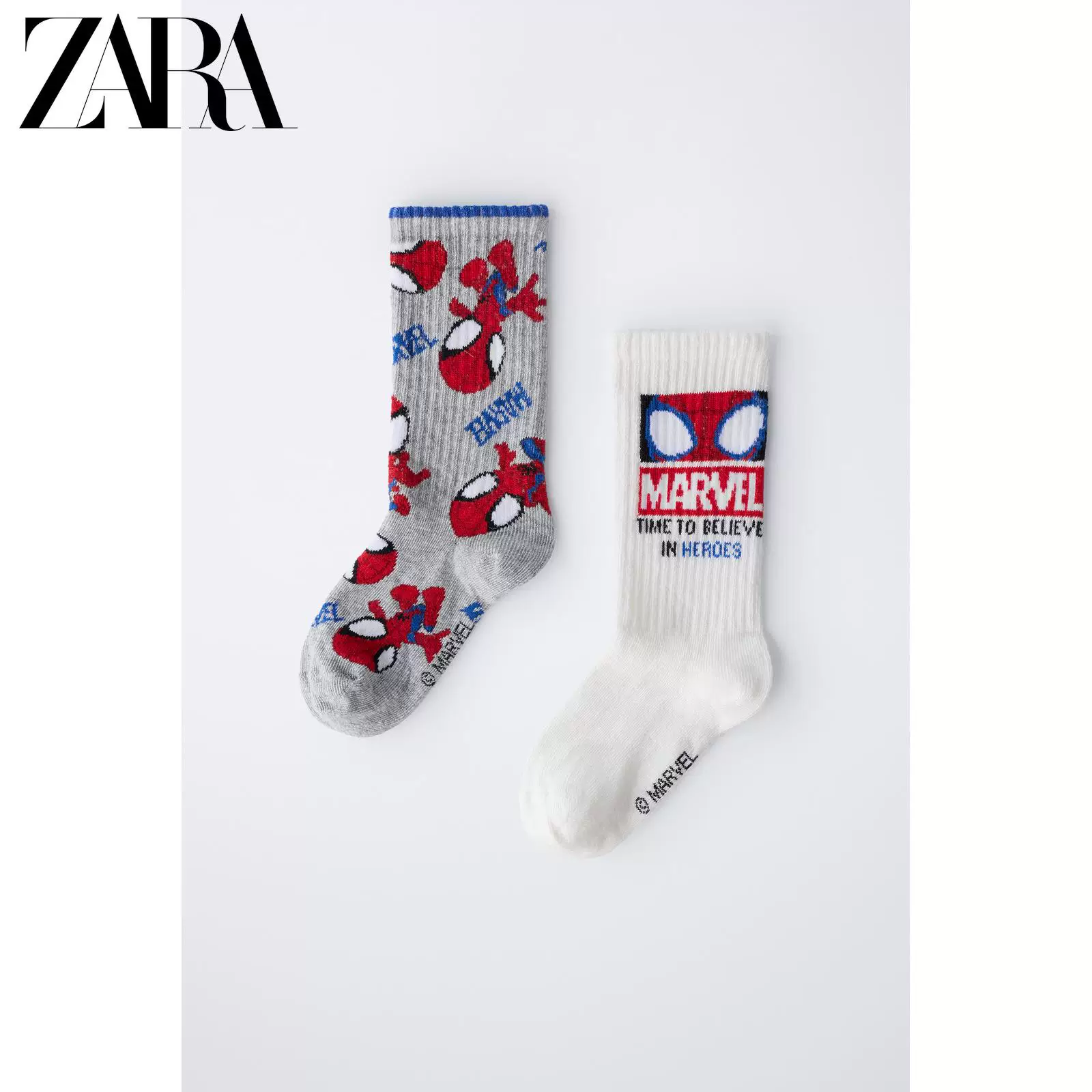 ZARA 2025 Winter New Products Детская одежда Две пары? Носки с принтом Человек-Паук Marvel 6068549 420