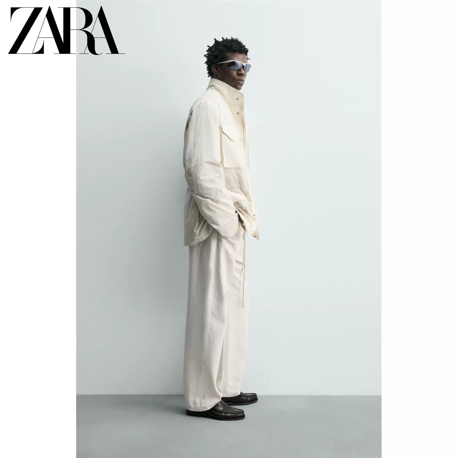 ZARA [Origins] Мужская свободная куртка из технической ткани с воротником-стойкой хлопковая 3918247 721