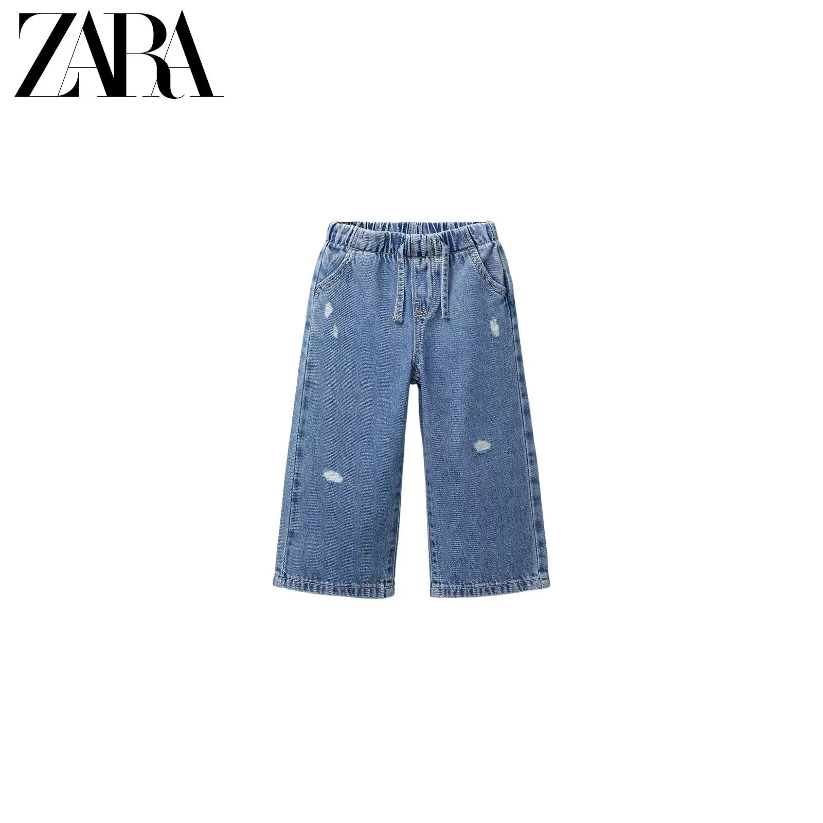 ZARA 2026 год весна-лето новые поступления, девочки и малыши, рваные и элегантные свободные широкие джинсы 8727602 427