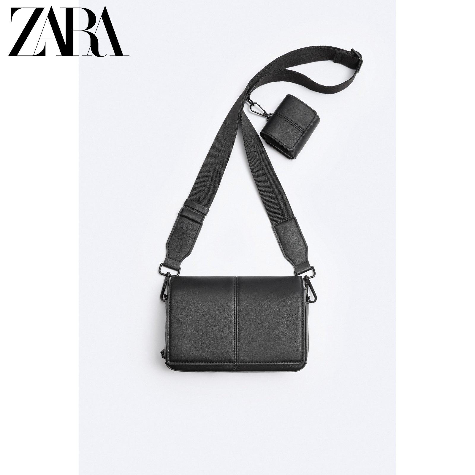 ZARA2023 Fall New Pint Men's Bag Black Matching Zero Wallet Single Shoulder Diagonal Satchel 350922 0800-Taobao