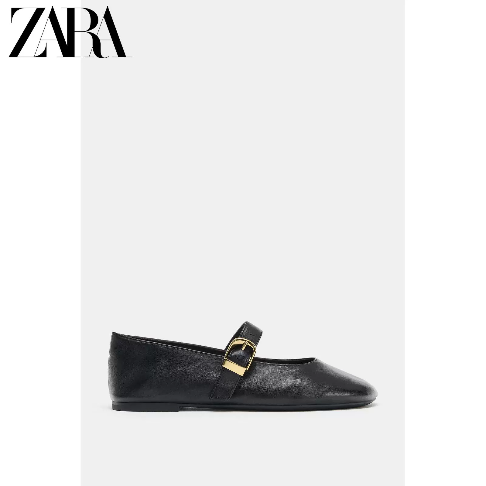 Купить обувь ZARA 2026 весна-лето новые женские кожаные балетки на ремешке с регулируемой металлической пряжкой 3504710 800