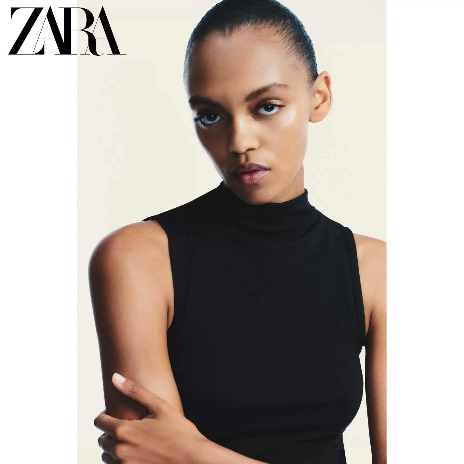 ЖЕНСКАЯ майка с высоким горлом без рукавов из хлопка Modal Slim Fit от ZARA 2025 осень, новая коллекция, номер 3641871 800