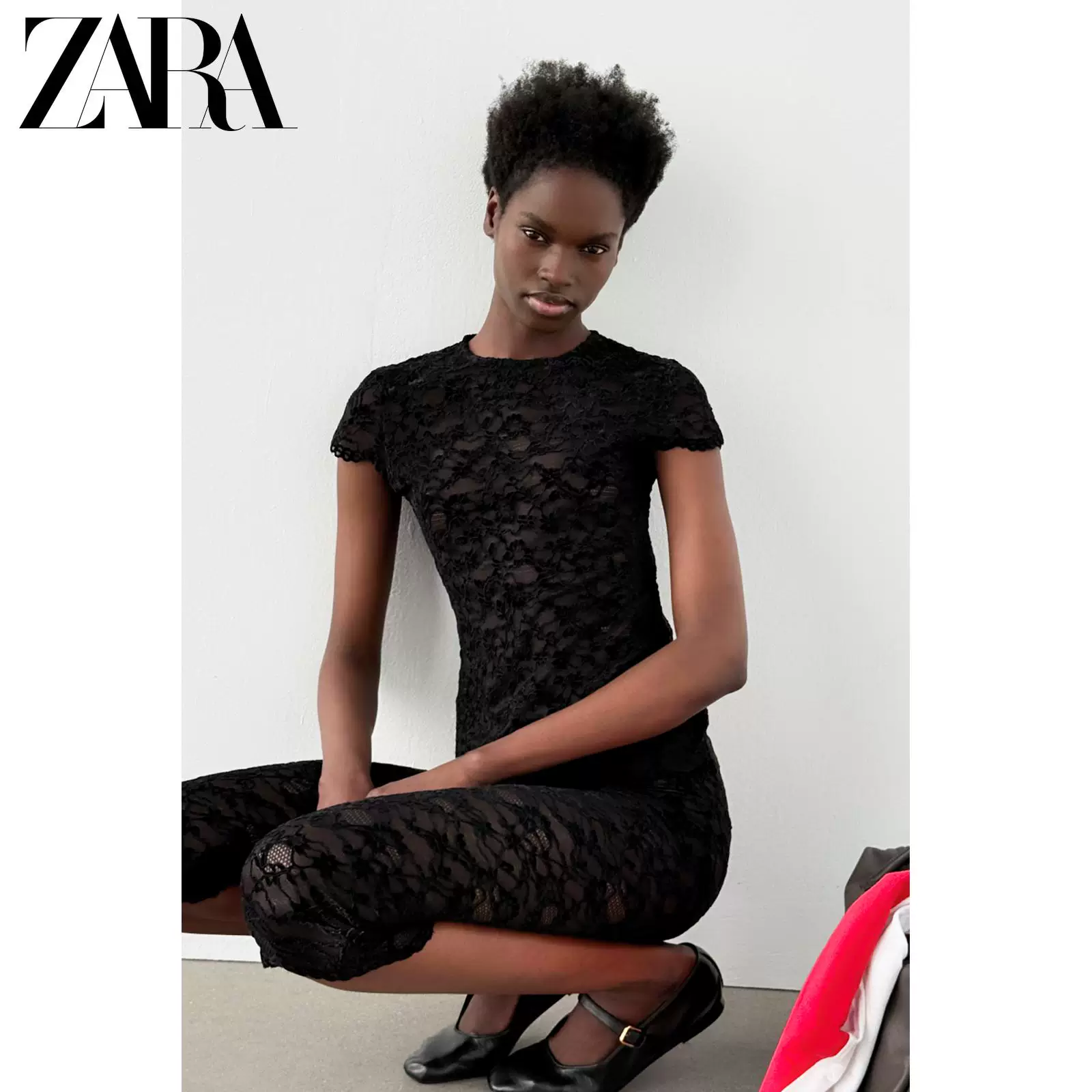 ZARA 25 новых летних товаров женская обувь черный кожаный носок круглый мысок туфли Mary Jane балет flats 3502510