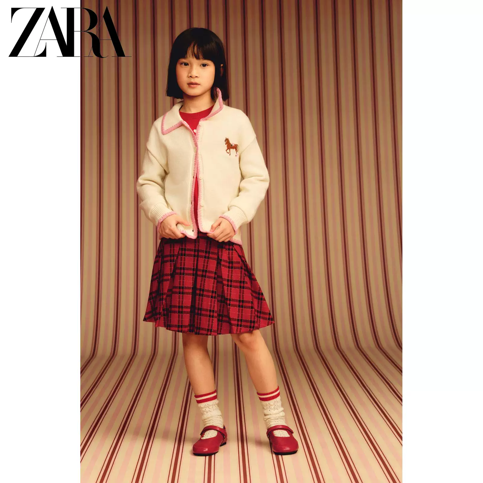 ZARA 2026 весна-лето Новинки одежды для детей Девочки Вышитая лошадь жакет из трикотажа 5536608 075
