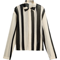 ZARA 2024 autumn new product mens loose striped mesh cotton lapel long-sleeved POLO shirt 3665318