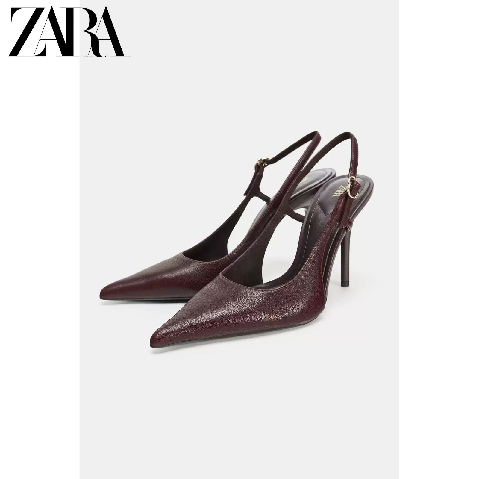 ZARA 2026 Spring and Summer New Products Women's Shoes Metal Buckle Sling Leather Pointed High Heels 2236710 022