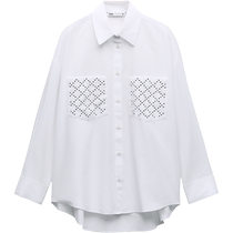 ZARA new womens dress rivets adorned with government silk loose shirt 2298078250