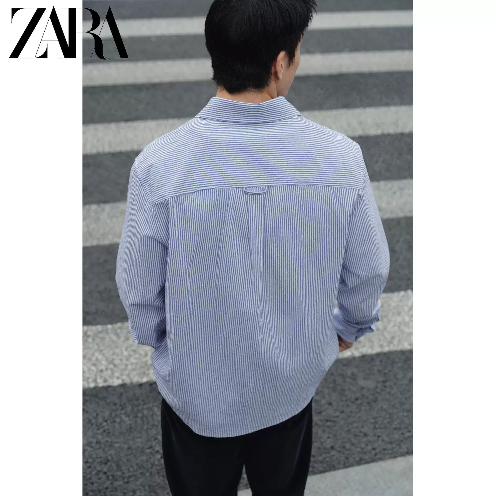 Мужская свободная рубашка в полоску с wrinkled эффектом длинный рукав ZARA 2026 весна-лето 4231117 044