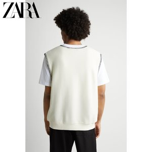 ZARA 夏季新款男装 撞色边毛圈布无袖卫衣背心 02888407251