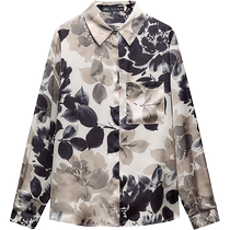 ZARA24 spring new pint woman dress floral printed satin shirt 2342114070