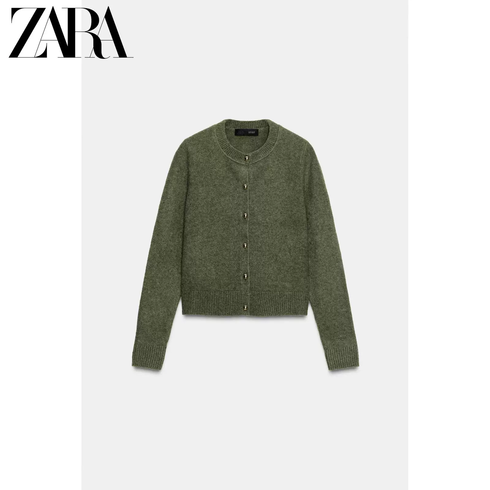 ZARA 2025 Зимние Новинки Женская Платье длинный рукав круглая горловина шарик пуговица связанный жакет 1509114 524
