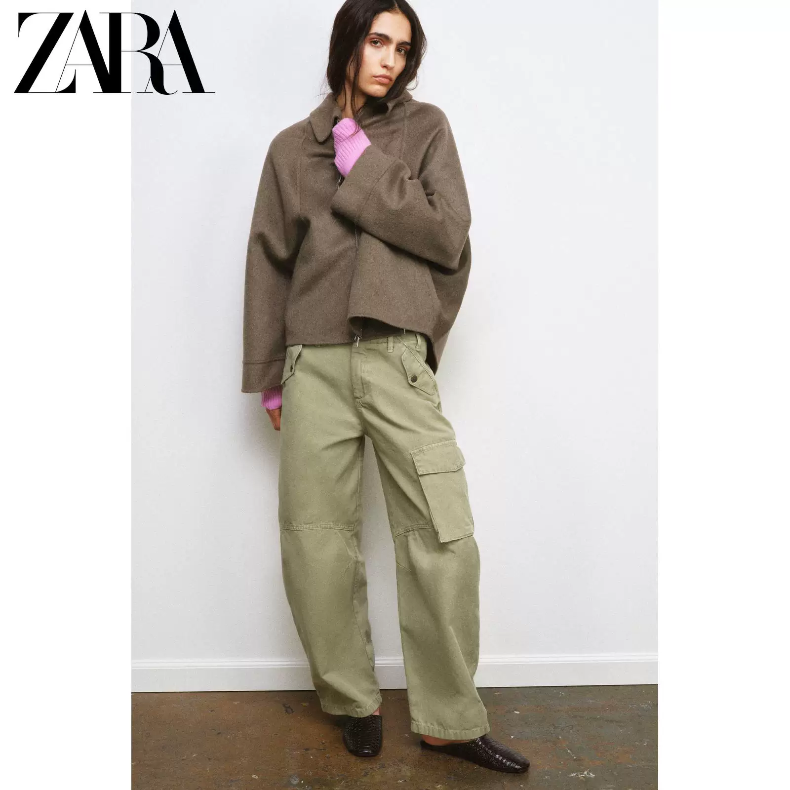ZARA 2026 год весна-лето новые товары Женские ZW серия Лонгслив лацкан шерсть молния куртка 8491045 737