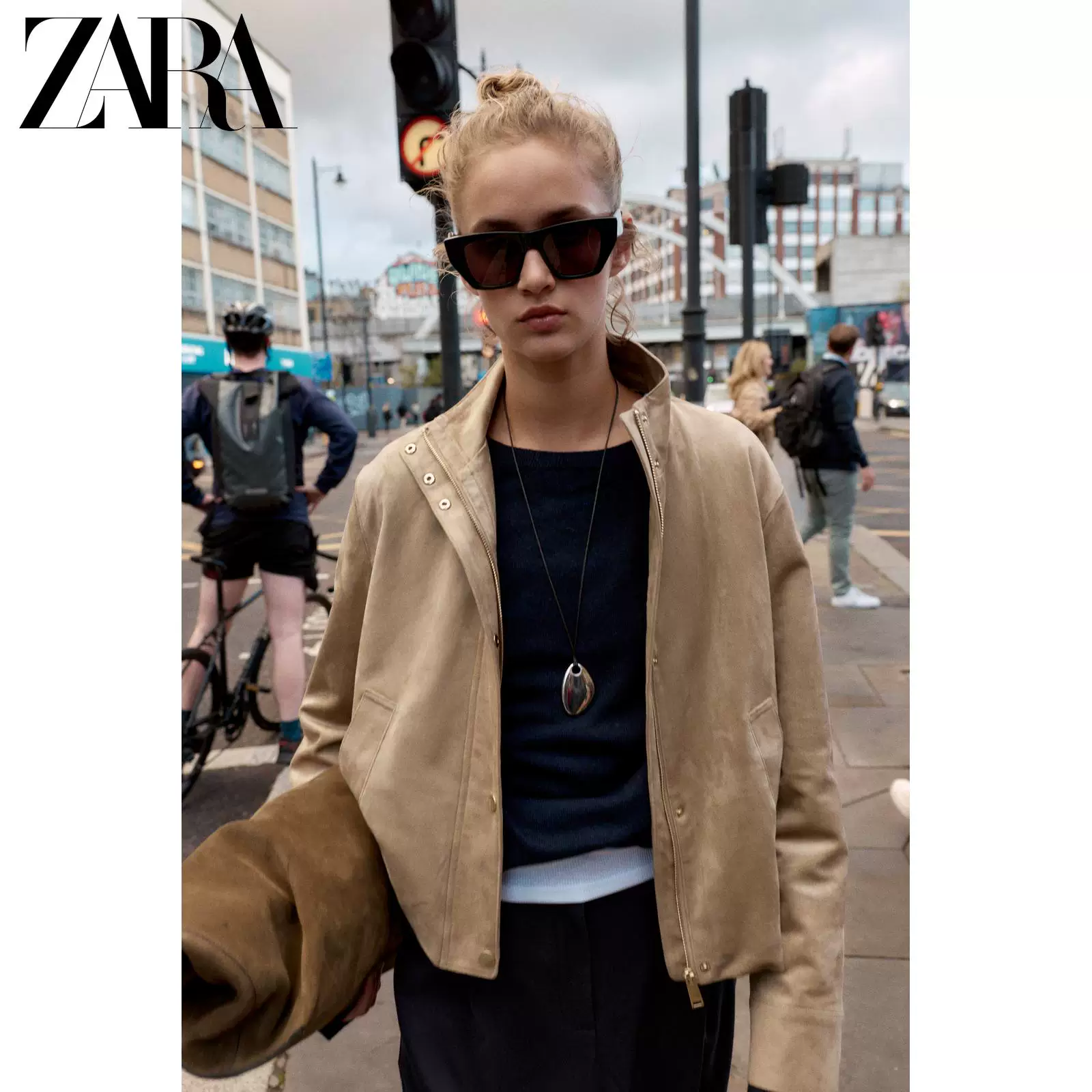ZARA 2025 Осень Новинка Женская куртка с stand-воротом, замша эффект, 3046278 704