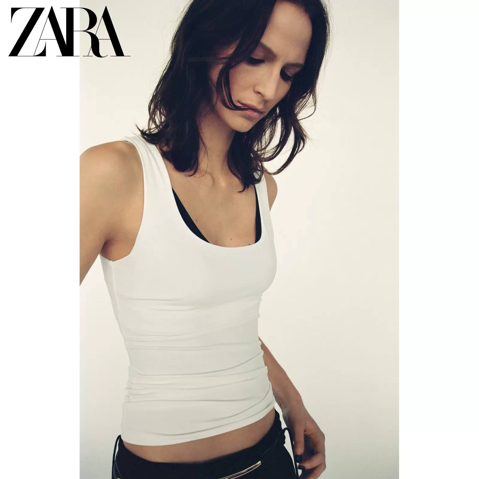 ZARA 2025 весна Новая коллекция женская широкие плечевые лямки нейлон удобная простая футболка 3905631 250
