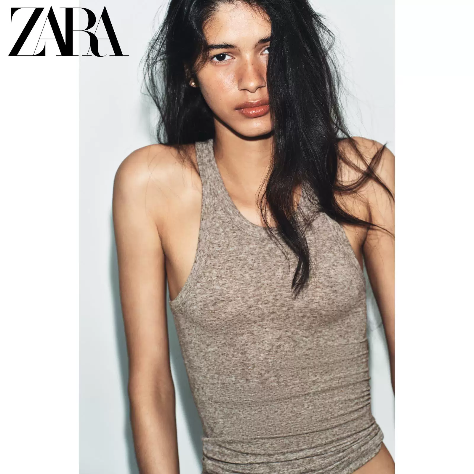 ZARA 2026 Весна и Лето Новинки Женский топ без рукавов с круглым вырезом из льняного Blend ткани повседневный 2615303 723