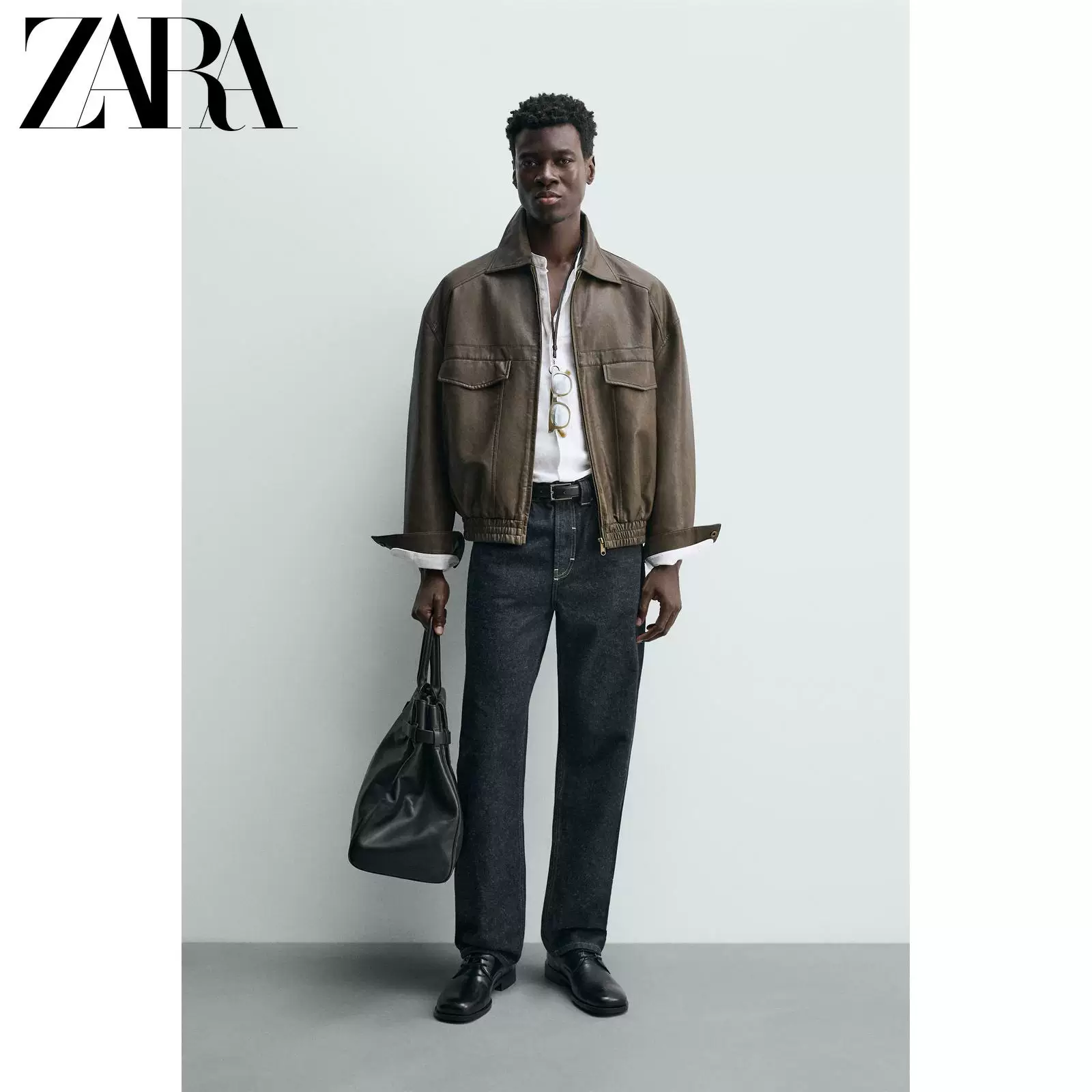 Спецпредложение ZARA Мужская свободная куртка-бомбер из искусственной кожи на молнии 3548100 700