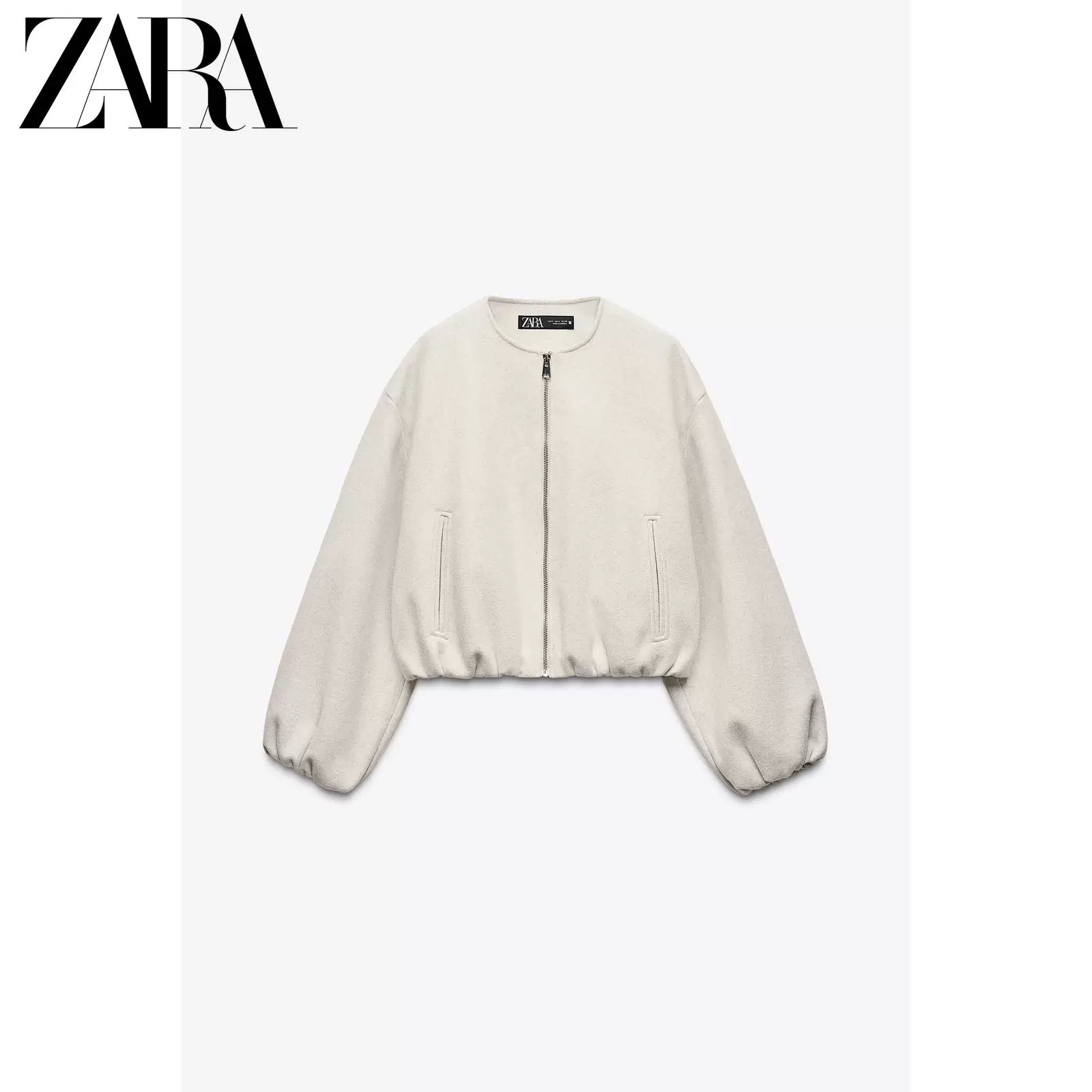 ZARA 2025 Осень Новинка Женская куртка с круглым вырезом и молнией, мягкий бомбер 3046264 712