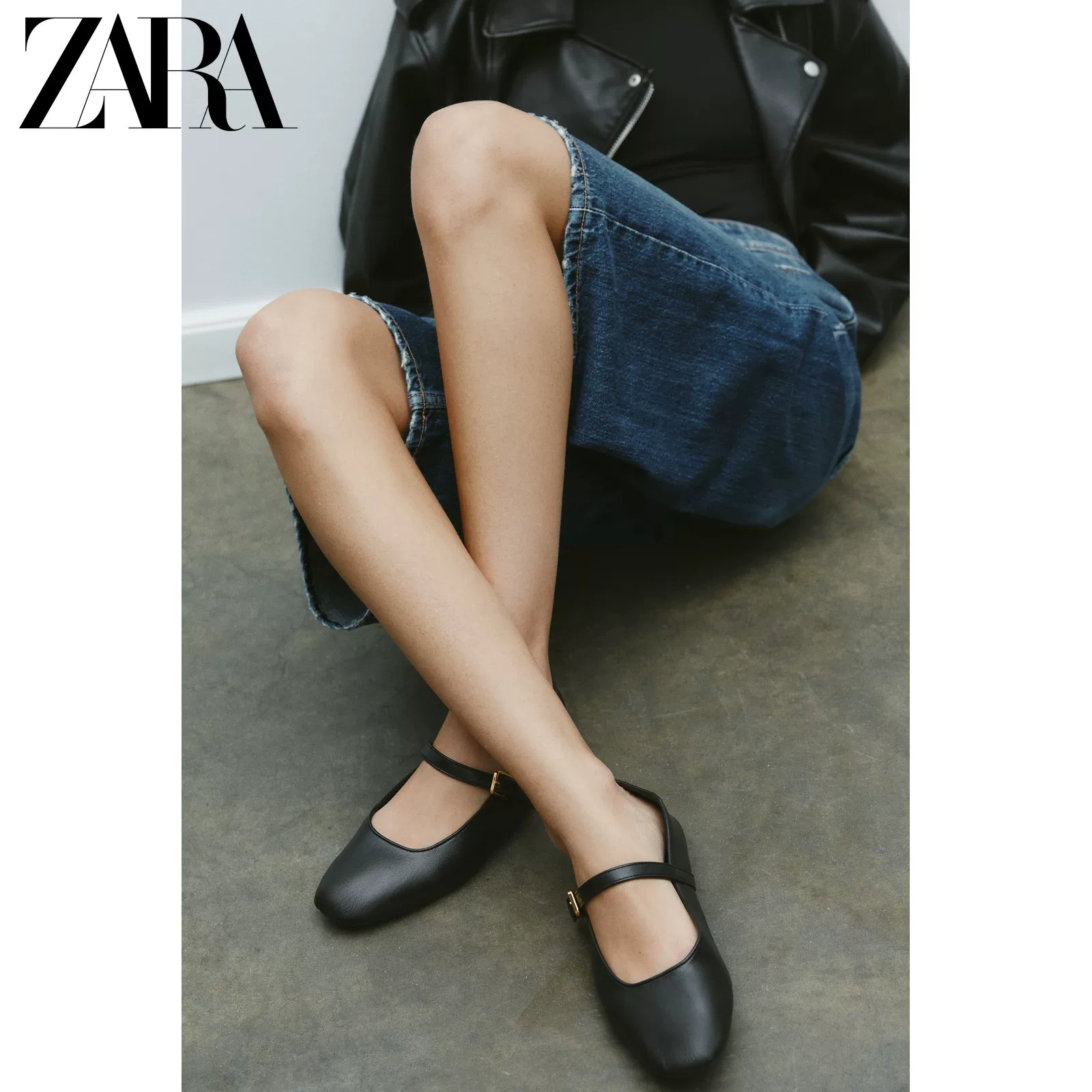 ZARA 25 новых летних товаров женская обувь черный кожаный носок круглый мысок туфли Mary Jane балет flats 3502510
