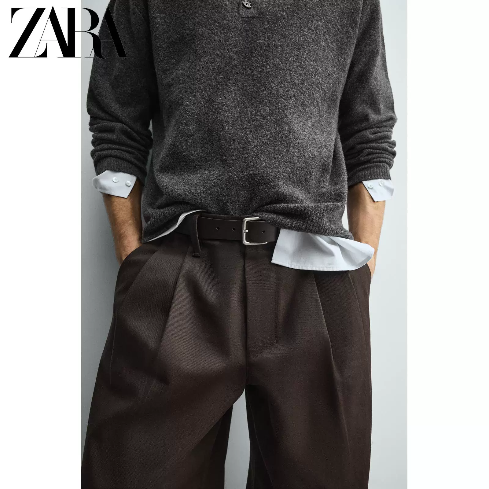 ZARA 2025 зима новые товары мужской кожаный пояс 2823400 700
