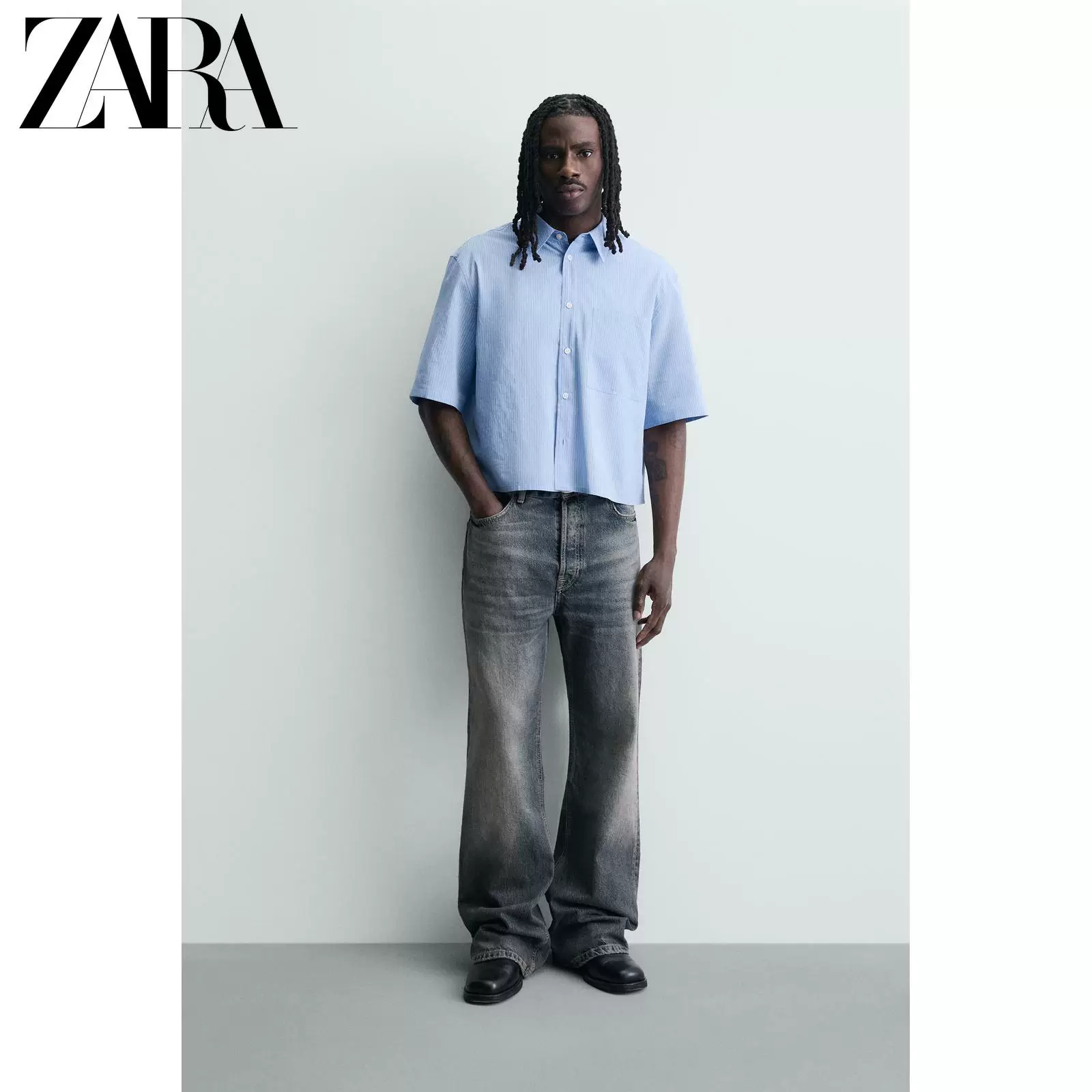 ZARA 2026 Специальное предложение мужская рубашка с коротким лацканом короткий рукав клетчатая 4547844 406