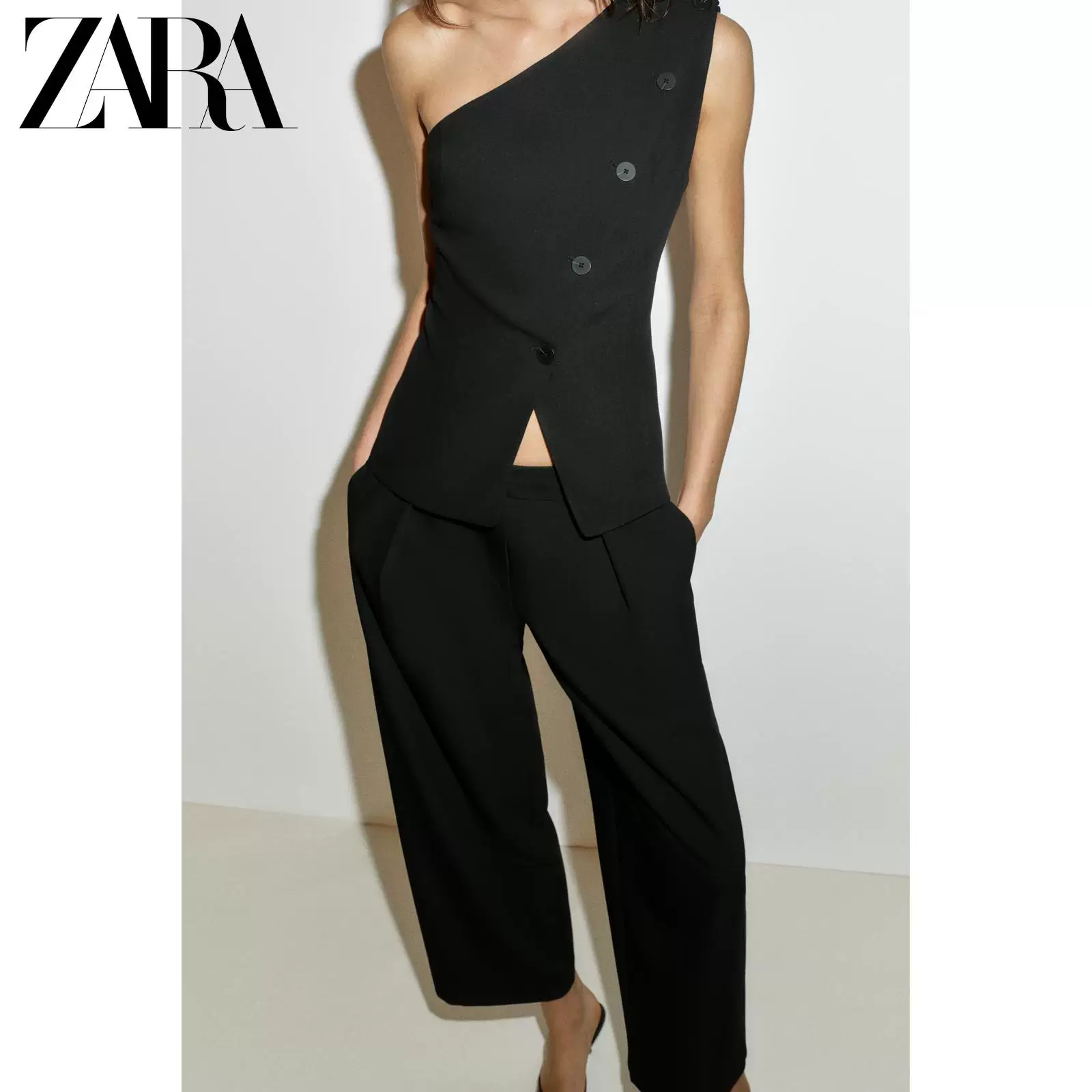 ZARA весна-лето 2026 новые поступления женский жилет без рукавов с разрезом по краю асимметричный передний карман 1608321 800