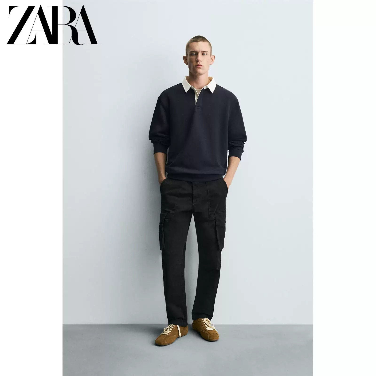 ZARA 2025 Специальное предложение Мужские эластичные промасляенные свободного кроя повседневные карго брюки 0108310 800