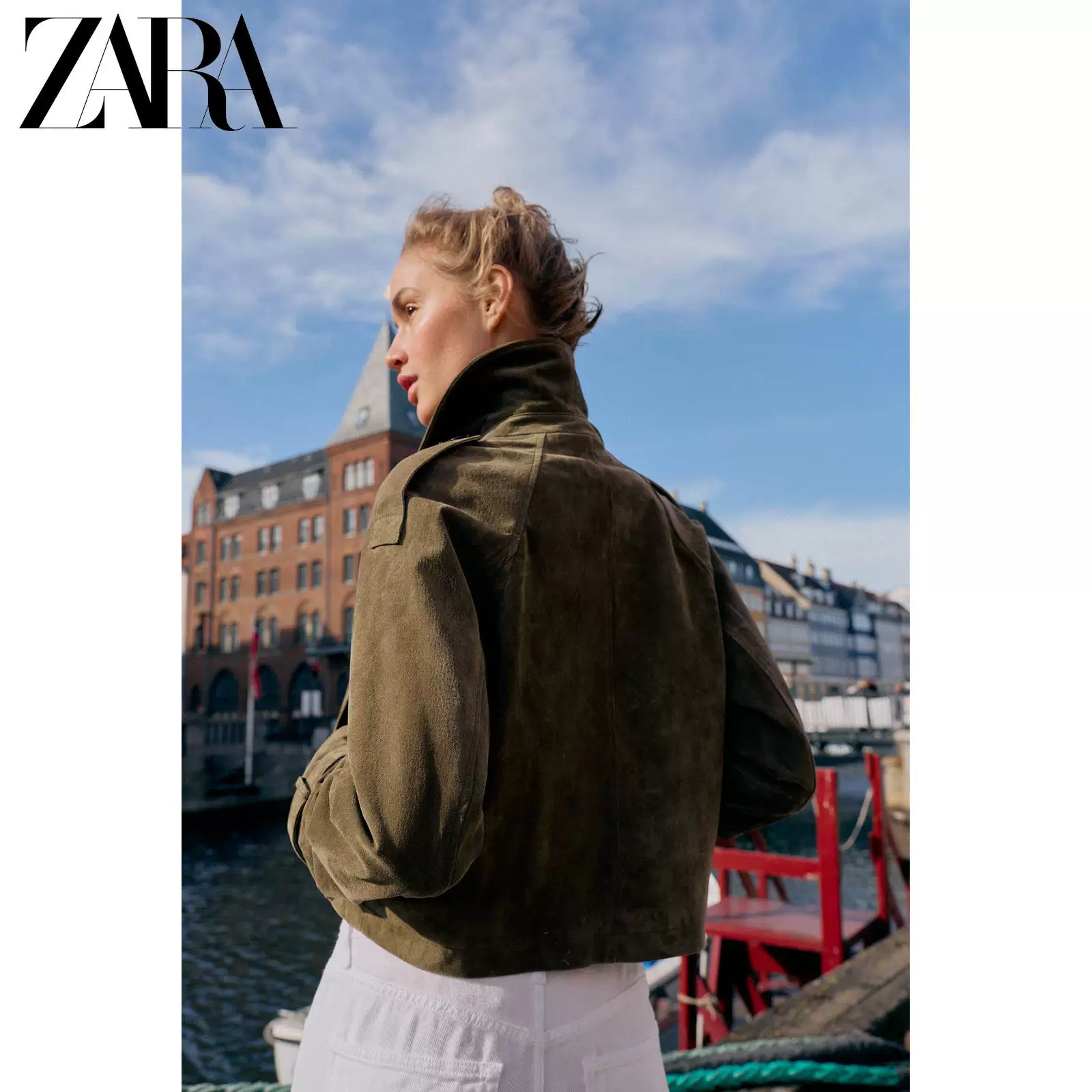 ZARA 2026 весна-лето новые товары Женское длинное рукав, лацк, чистая кожа, короткий двубортный ветровка 3046065 507