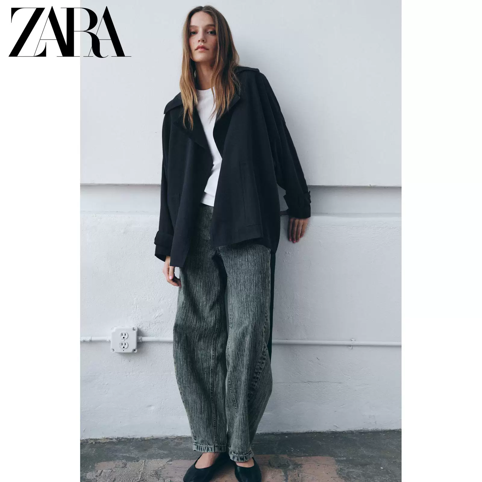 ЖЕНСКАЯ куртка-ветровка длинный рукав с лацканом и Draped(ZARA) 6136045 401