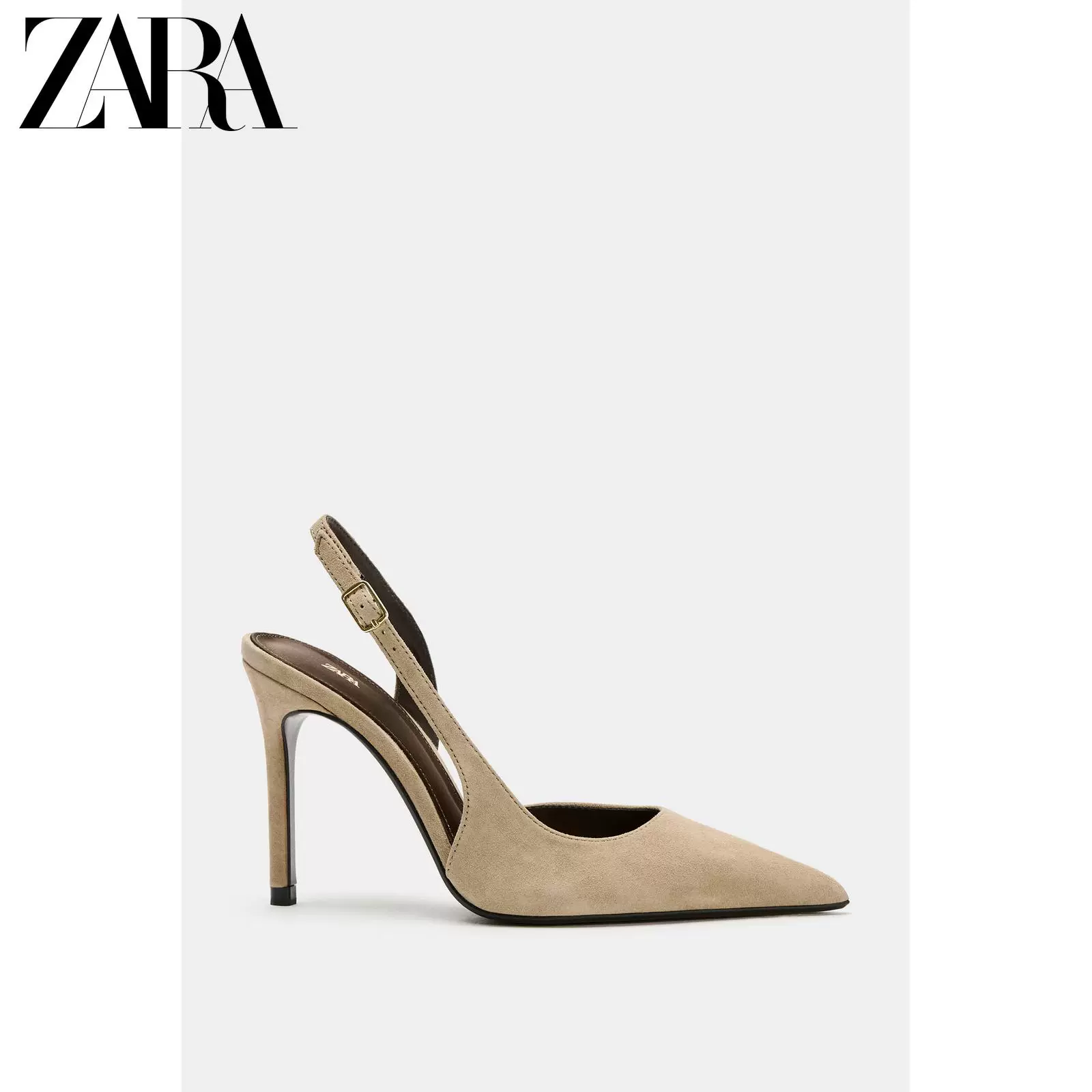 ZARA 2026 весна-лето новые товары женские туфли асимметричный замшевый туфли на пуговицу? нет slingback high heels с ремешком задние.
