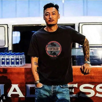 Yu Wenle short sleeve male harbor style T-shirt ins Tide brand trend couple half sleeve cotton large size loose Beach T-shirt