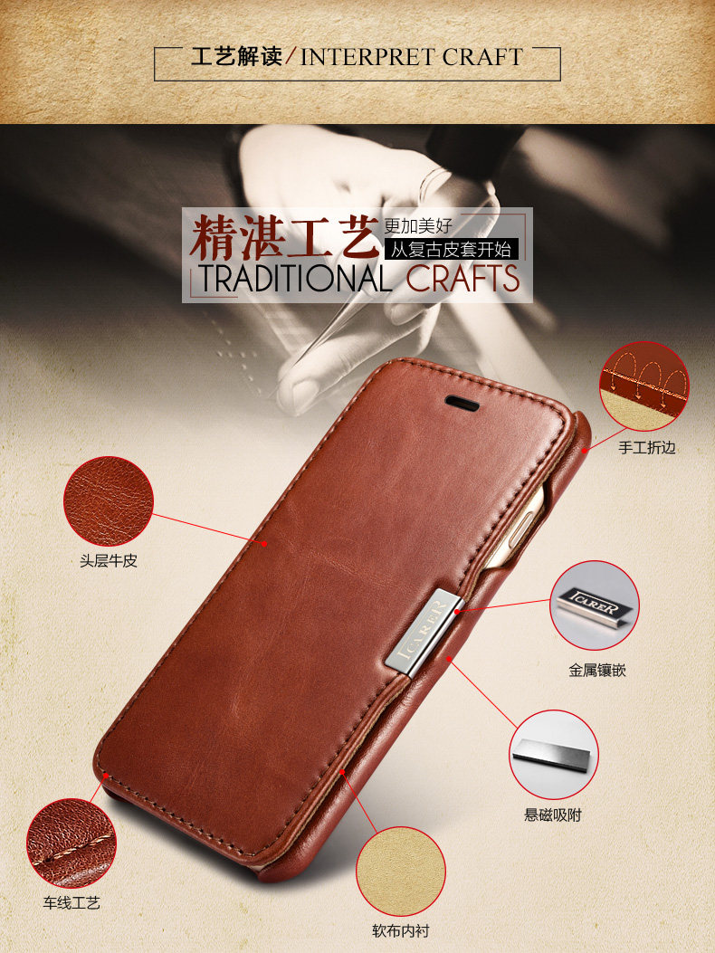 iCarer Vintage Series Side Open Handmade Genuine Cowhide Leather Case Cover for Apple iPhone 7 Plus & iPhone 7