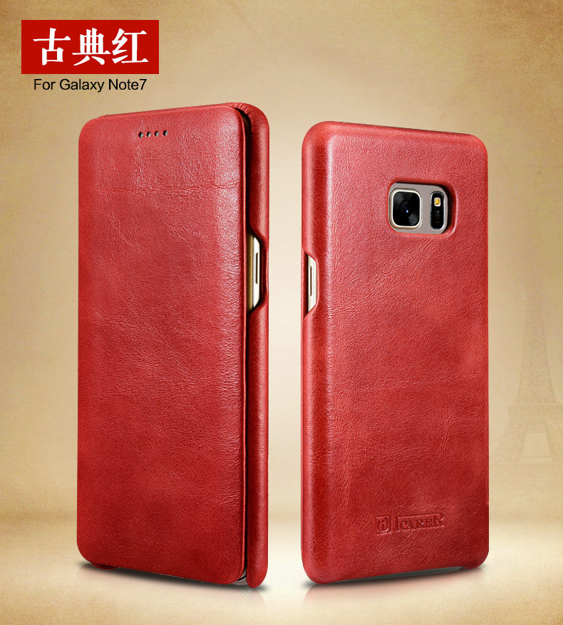 iCarer Curved Edge Vintage Series Side Open Handmade Genuine Cowhide Leather Case Cover for Samsung Galaxy Note 7