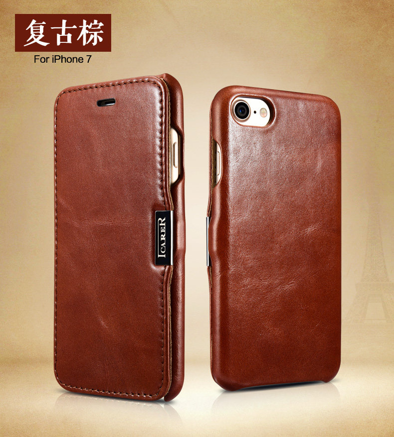 iCarer Vintage Series Side Open Handmade Genuine Cowhide Leather Case Cover for Apple iPhone 7 Plus & iPhone 7