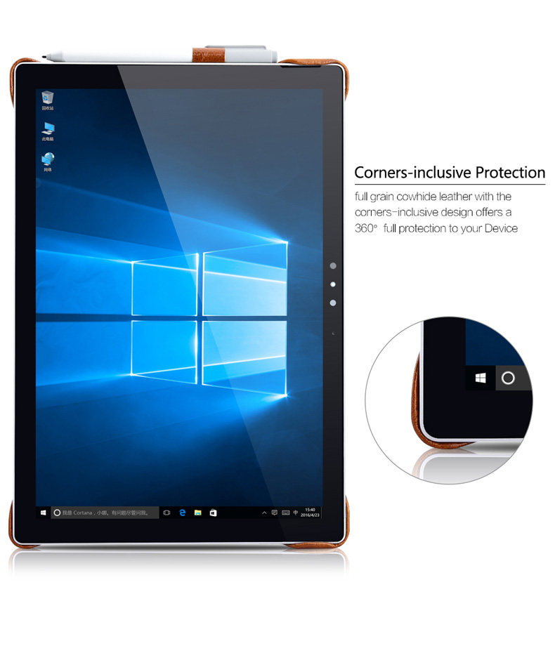 iCarer Oil Wax Vintage Series Handmade Genuine Cowhide Leather Case Cover for MicroSoft Surface Pro 4