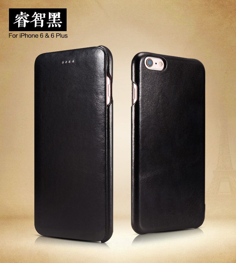 iCarer Curved Edge Vintage Series Side Open Handmade Genuine Cowhide Leather Case Cover for Apple iPhone 6S Plus/6 Plus