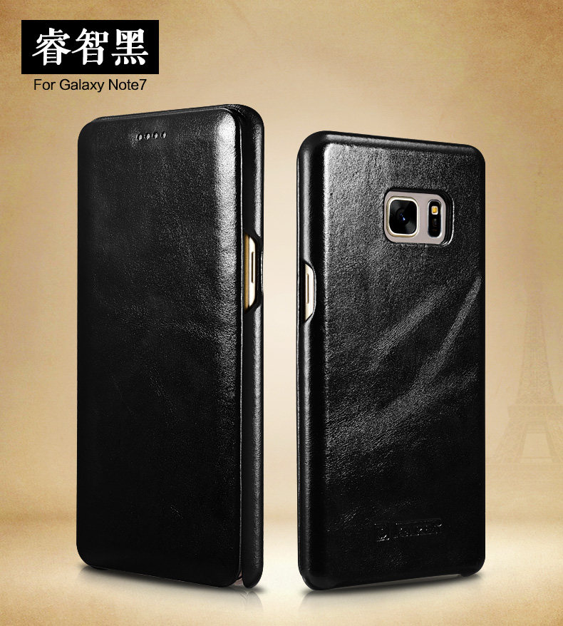 iCarer Curved Edge Vintage Series Side Open Handmade Genuine Cowhide Leather Case Cover for Samsung Galaxy Note 7