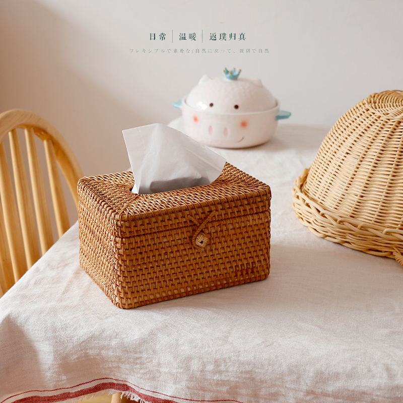 Warp for a long time-original material autumn rattan hand-woven toilet paper box Living room Table Table Tabletop Paper Towels EXTRACTION-STYLE TOILET PAPER SILO