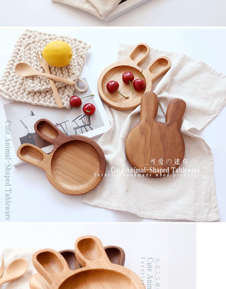 [Bunny gỗ tấm] tùy chỉnh độc quyền Toàn bộ gỗ dish đĩa gỗ óc chó / quả hồ đào dễ thương đũa mun